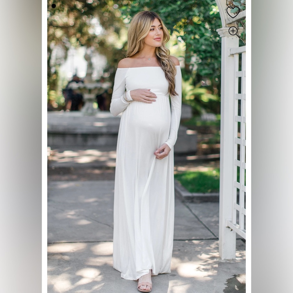 PinkBlush Petite Ivory Solid Off Shoulder Maternity Maxi Dress